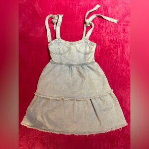 American Eagle Light Wash Denim Tie-Strap Mini Dress – Y2K Tiered Skirt